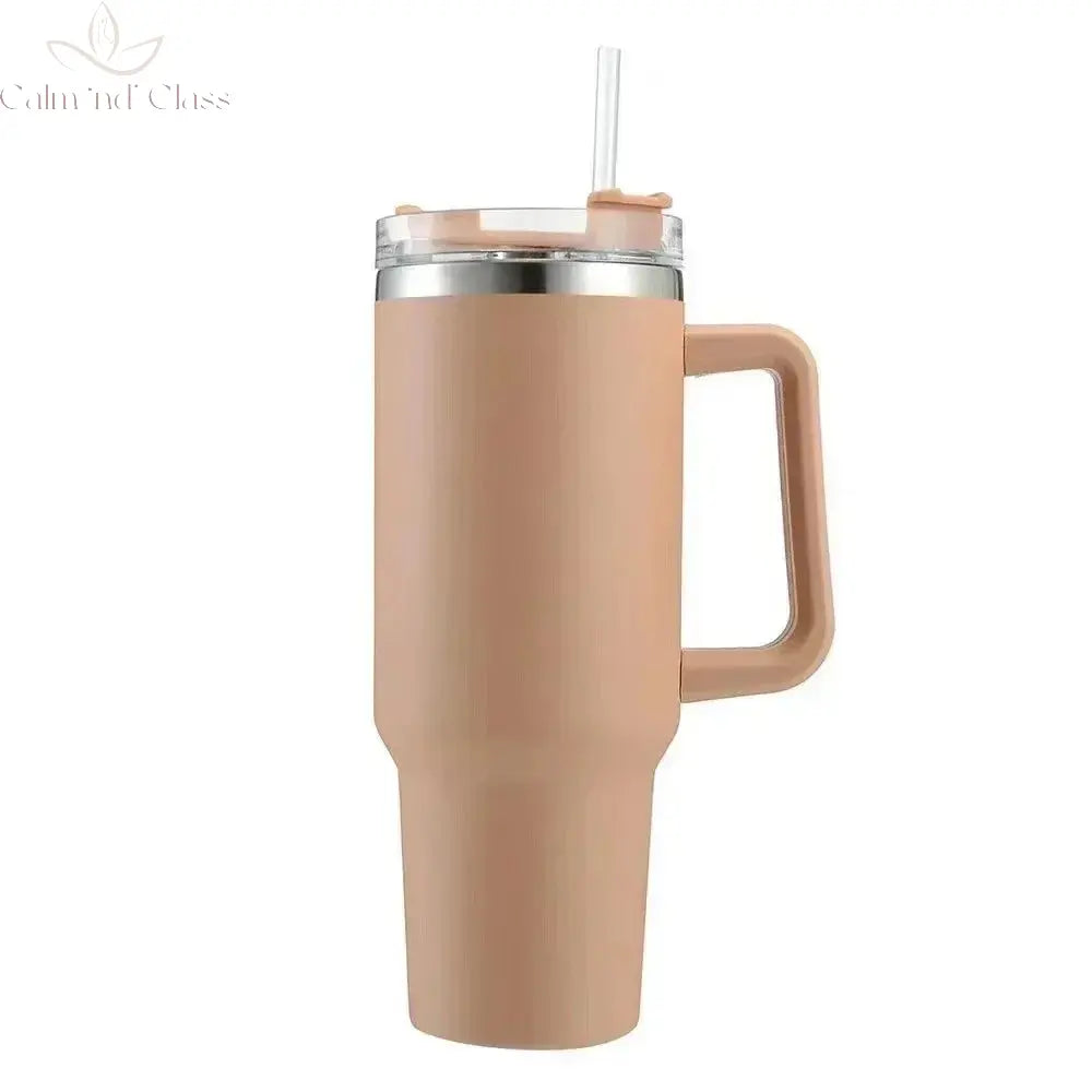 Stainless Steel Water Bottle with Handle Lid Straw Vacuum Thermos Cup Car Coffee Mug Personalized Tumbler 40oz Calm and Class