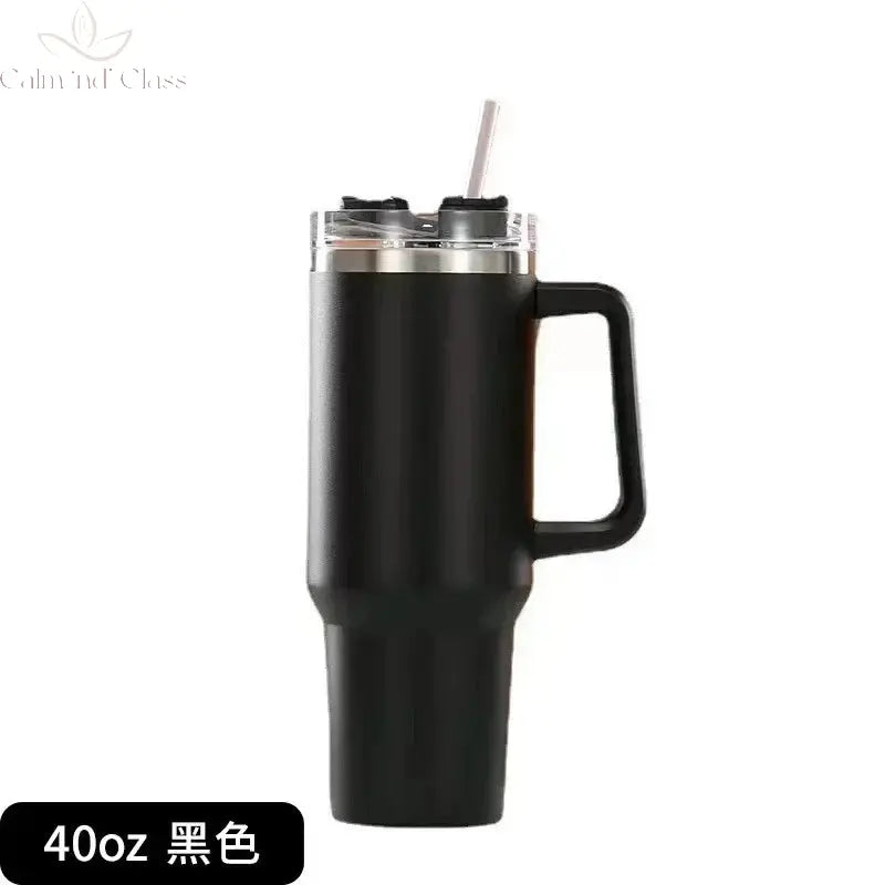 Stainless Steel Water Bottle with Handle Lid Straw Vacuum Thermos Cup Car Coffee Mug Personalized Tumbler 40oz Calm and Class