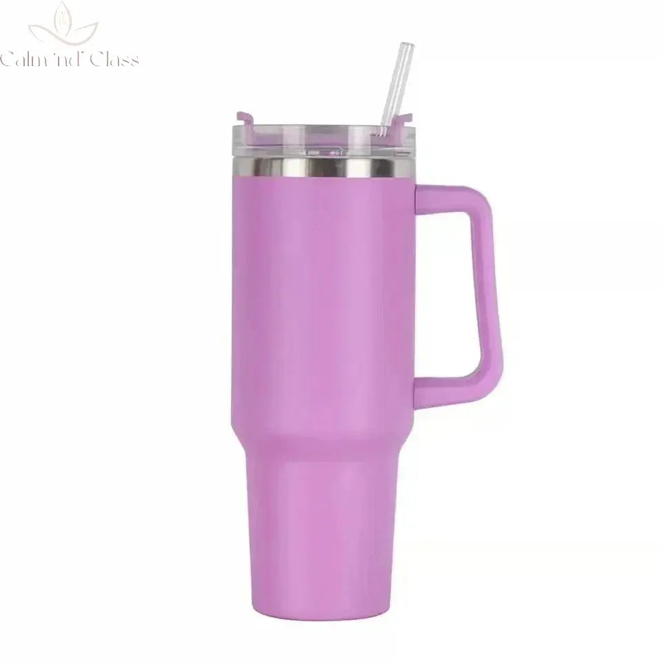 Stainless Steel Water Bottle with Handle Lid Straw Vacuum Thermos Cup Car Coffee Mug Personalized Tumbler 40oz Calm and Class