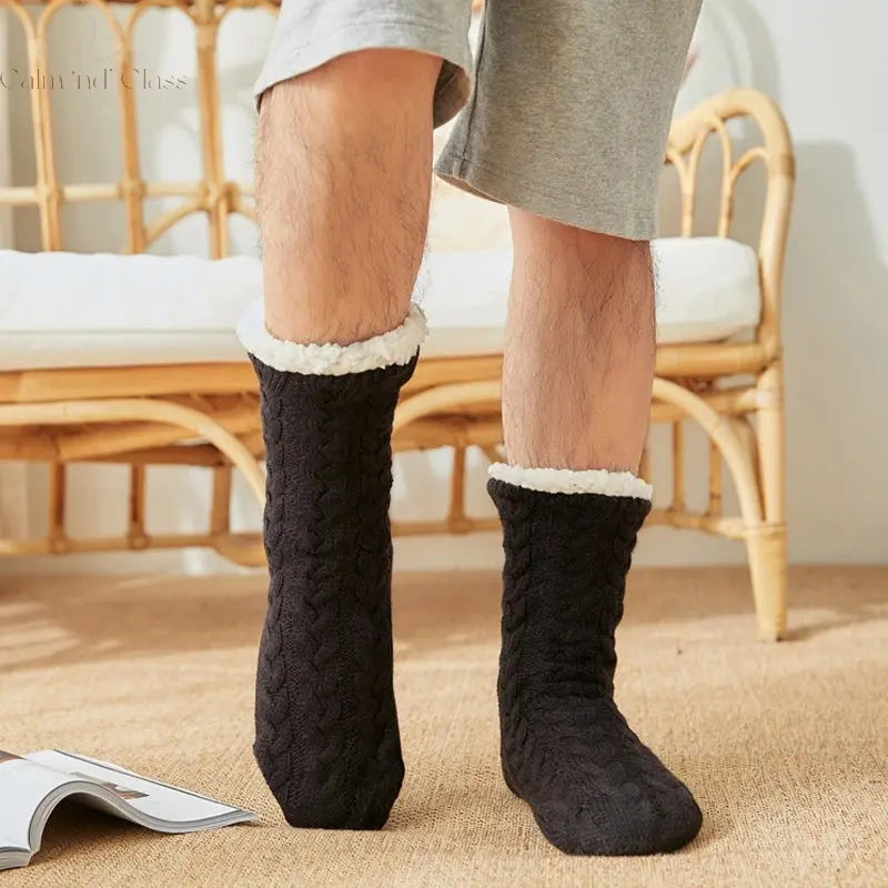 Thermal Socks Mens Winter warm Home Soft Male Cotton Thickened Plus Velvet Sleeping Anti Skid Grip Short Floor Slipper Sock Calm and Class