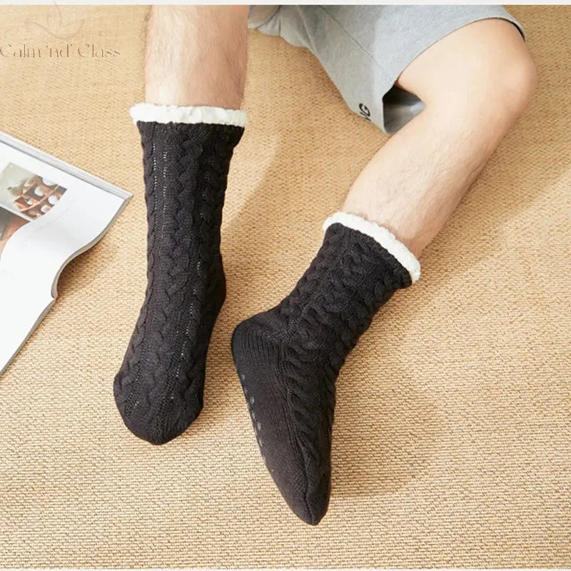 Thermal Socks Mens Winter warm Home Soft Male Cotton Thickened Plus Velvet Sleeping Anti Skid Grip Short Floor Slipper Sock Calm and Class