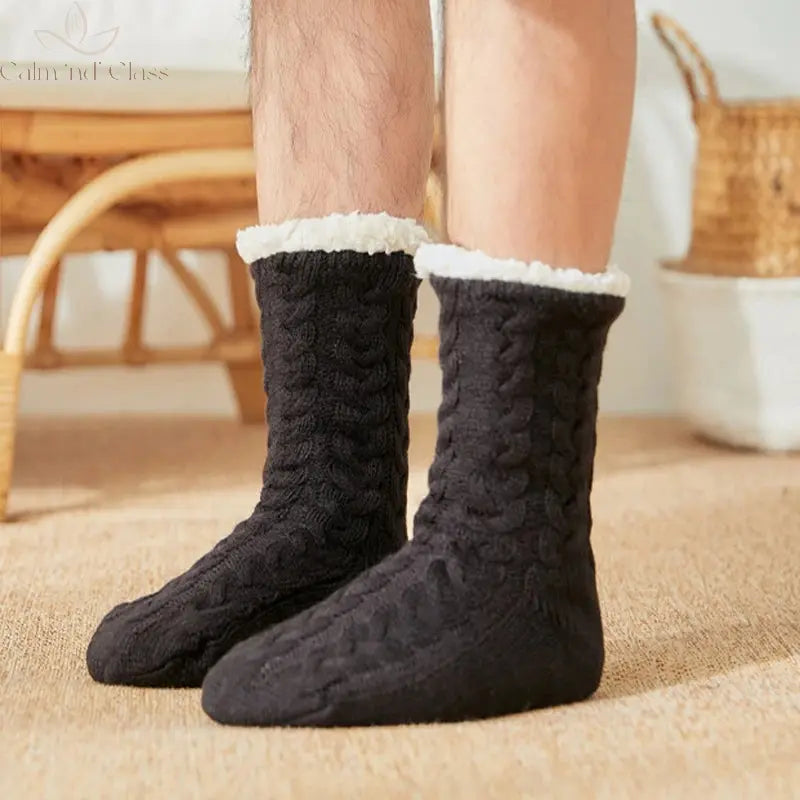 Thermal Socks Mens Winter warm Home Soft Male Cotton Thickened Plus Velvet Sleeping Anti Skid Grip Short Floor Slipper Sock Calm and Class