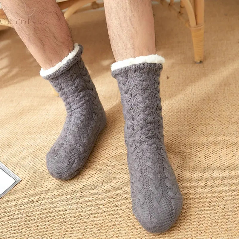 Thermal Socks Mens Winter warm Home Soft Male Cotton Thickened Plus Velvet Sleeping Anti Skid Grip Short Floor Slipper Sock Calm and Class