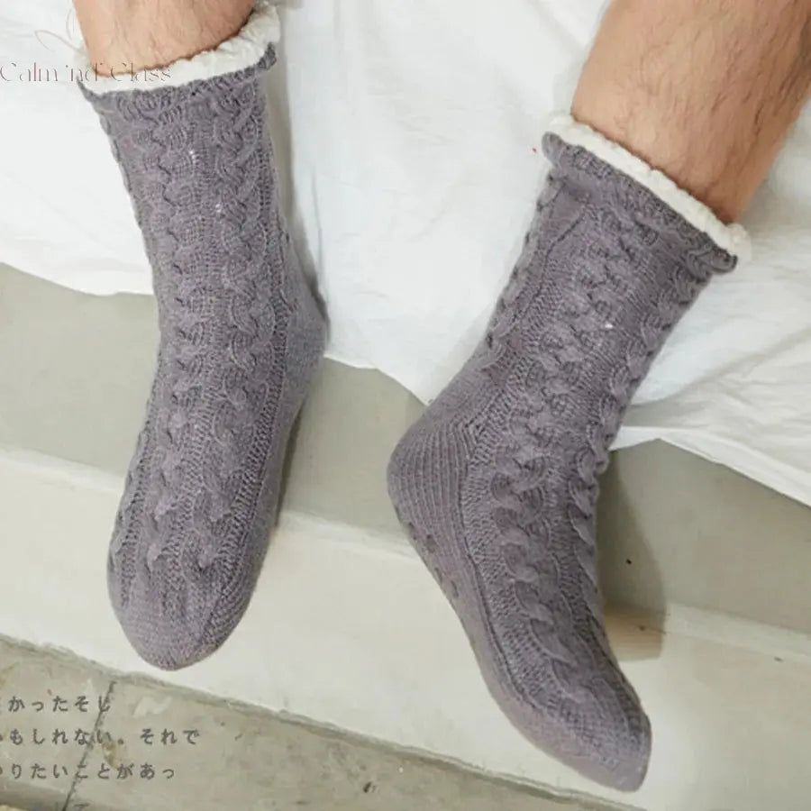 Thermal Socks Mens Winter warm Home Soft Male Cotton Thickened Plus Velvet Sleeping Anti Skid Grip Short Floor Slipper Sock Calm and Class