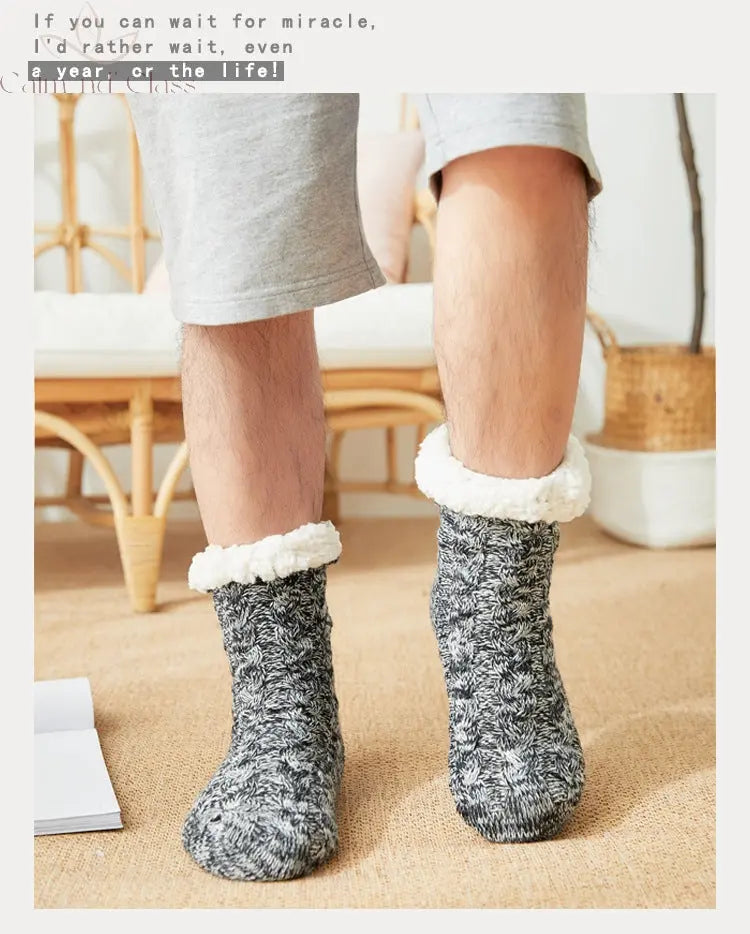 Thermal Socks Mens Winter warm Home Soft Male Cotton Thickened Plus Velvet Sleeping Anti Skid Grip Short Floor Slipper Sock Calm and Class