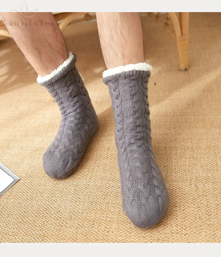 Thermal Socks Mens Winter warm Home Soft Male Cotton Thickened Plus Velvet Sleeping Anti Skid Grip Short Floor Slipper Sock Calm and Class