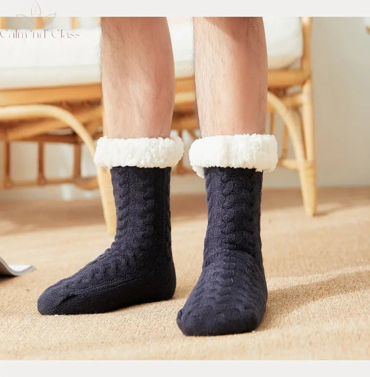 Thermal Socks Mens Winter warm Home Soft Male Cotton Thickened Plus Velvet Sleeping Anti Skid Grip Short Floor Slipper Sock Calm and Class