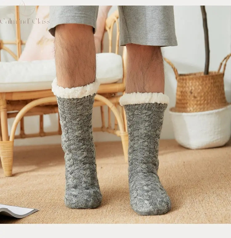 Thermal Socks Mens Winter warm Home Soft Male Cotton Thickened Plus Velvet Sleeping Anti Skid Grip Short Floor Slipper Sock Calm and Class