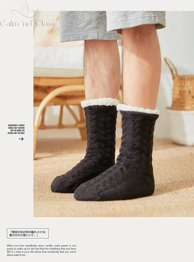 Thermal Socks Mens Winter warm Home Soft Male Cotton Thickened Plus Velvet Sleeping Anti Skid Grip Short Floor Slipper Sock Calm and Class