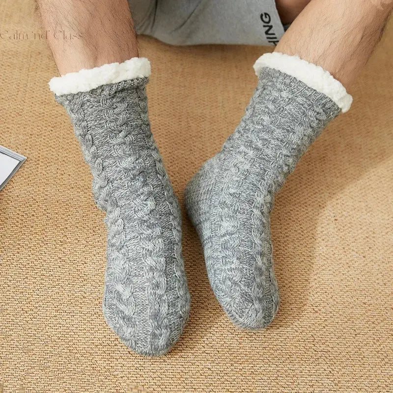 Thermal Socks Mens Winter warm Home Soft Male Cotton Thickened Plus Velvet Sleeping Anti Skid Grip Short Floor Slipper Sock Calm and Class