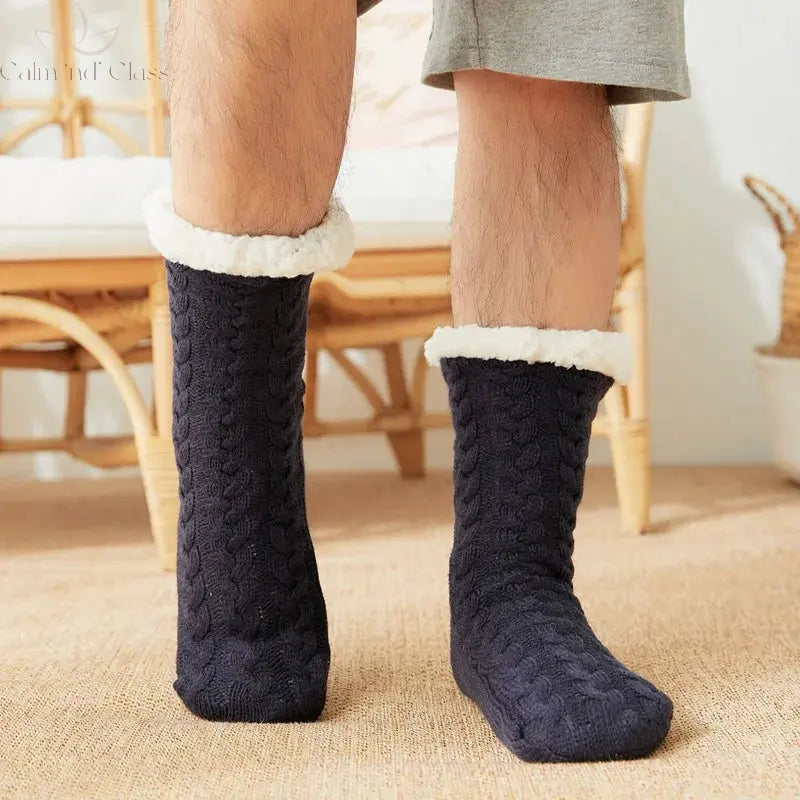 Thermal Socks Mens Winter warm Home Soft Male Cotton Thickened Plus Velvet Sleeping Anti Skid Grip Short Floor Slipper Sock Calm and Class