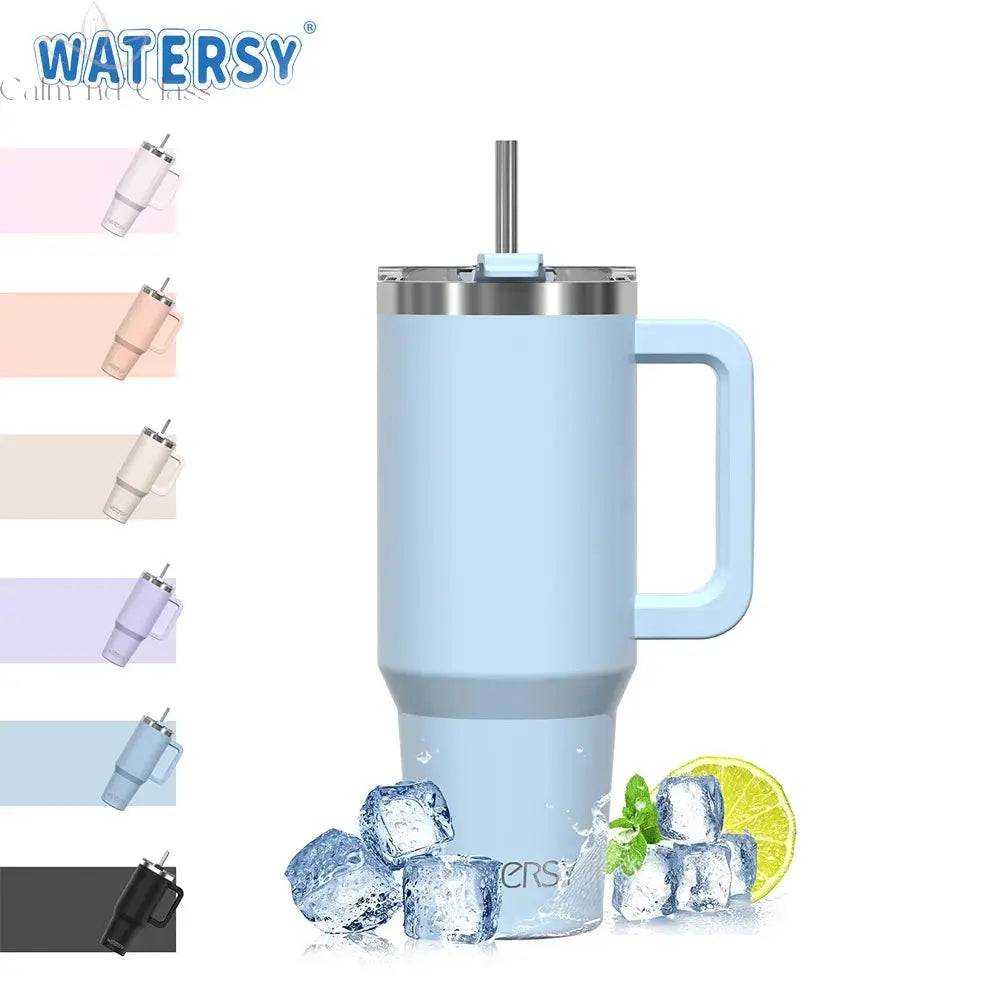 Watersy 40oz/1200ml Tumbler with Handle & Straw Lid Stainless Steel Insulated Cup Keep Cold Thermal Mug Portable Car Travel Cup Calm and Class