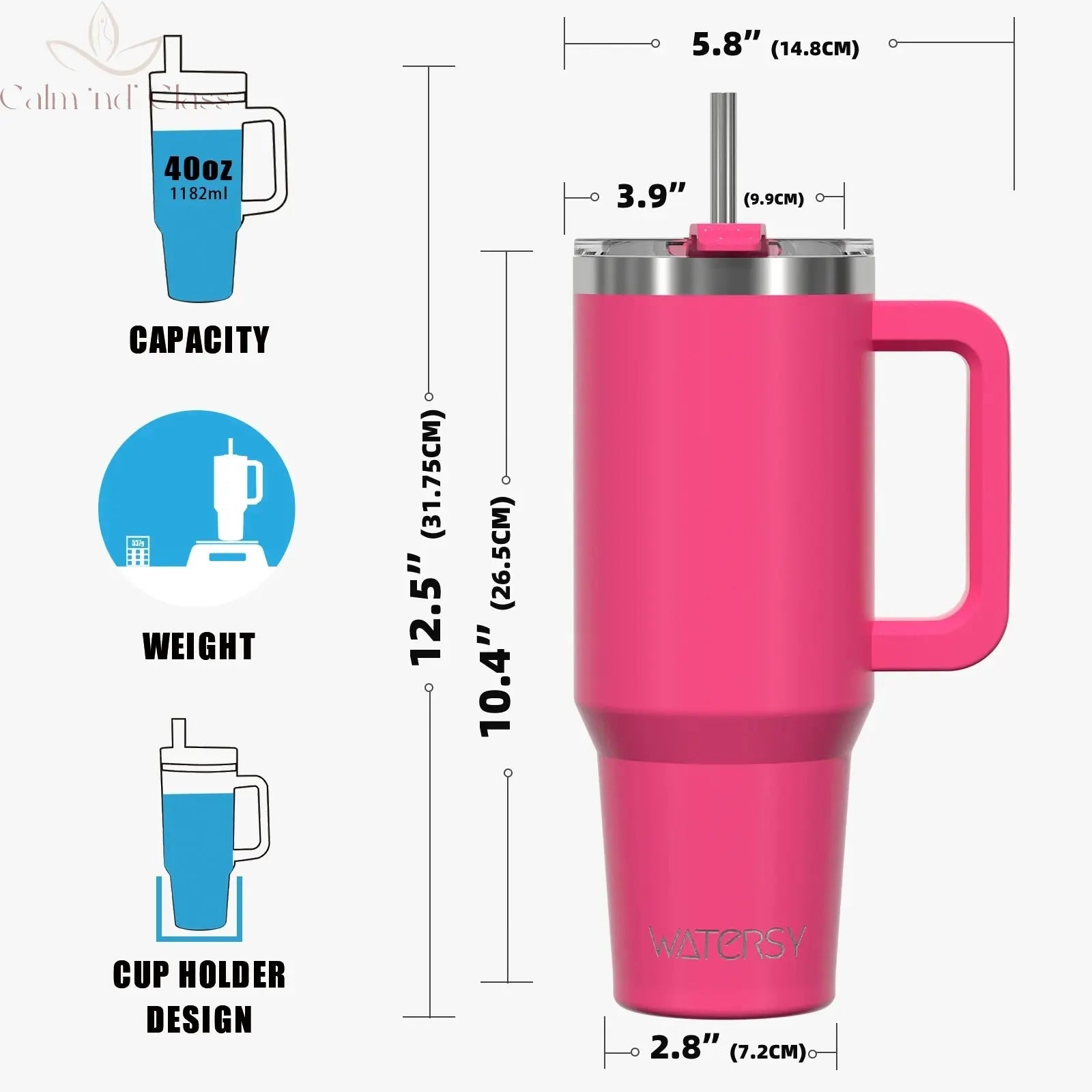 Watersy 40oz/1200ml Tumbler with Handle & Straw Lid Stainless Steel Insulated Cup Keep Cold Thermal Mug Portable Car Travel Cup Calm and Class