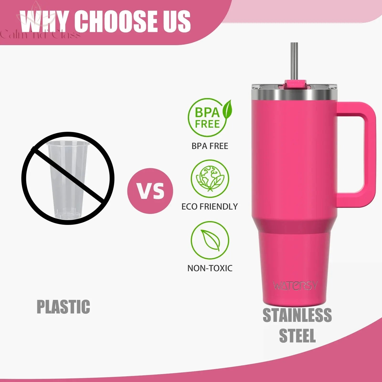 Watersy 40oz/1200ml Tumbler with Handle & Straw Lid Stainless Steel Insulated Cup Keep Cold Thermal Mug Portable Car Travel Cup Calm and Class