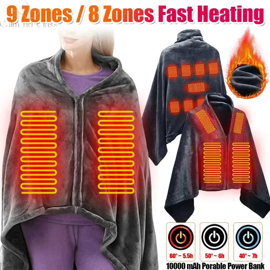 Wearable Heating Electric Blanket Shawl 3 Heated Level Throw Blanket 5v USB Charging Coral Velvet 8 Heated Areas Fast Heating Calm and Class