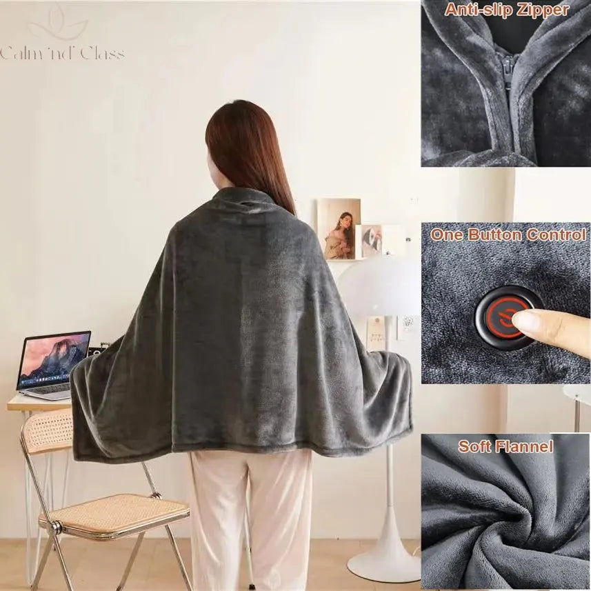 Wearable Heating Electric Blanket Shawl 3 Heated Level Throw Blanket 5v USB Charging Coral Velvet 8 Heated Areas Fast Heating Calm and Class