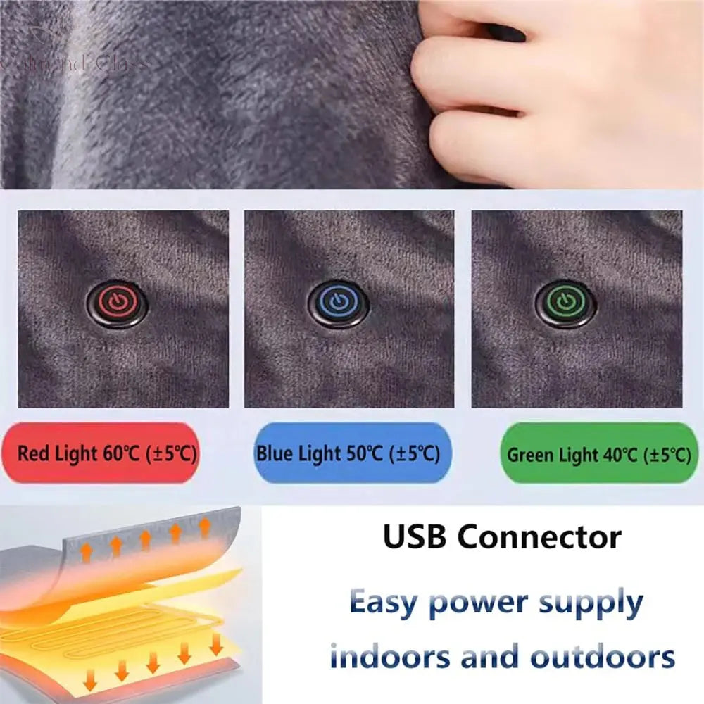 Wearable Heating Electric Blanket Shawl 3 Heated Level Throw Blanket 5v USB Charging Coral Velvet 8 Heated Areas Fast Heating Calm and Class