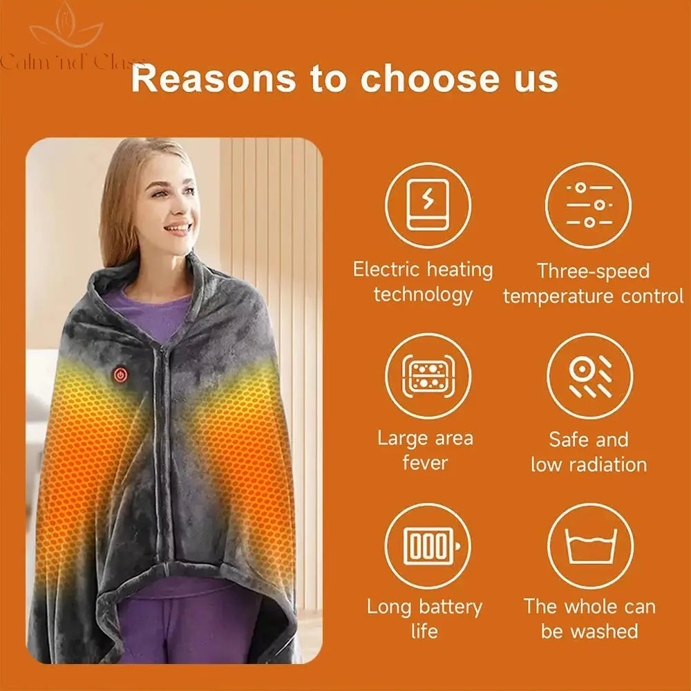 Wearable Heating Electric Blanket Shawl 3 Heated Level Throw Blanket 5v USB Charging Coral Velvet 8 Heated Areas Fast Heating Calm and Class