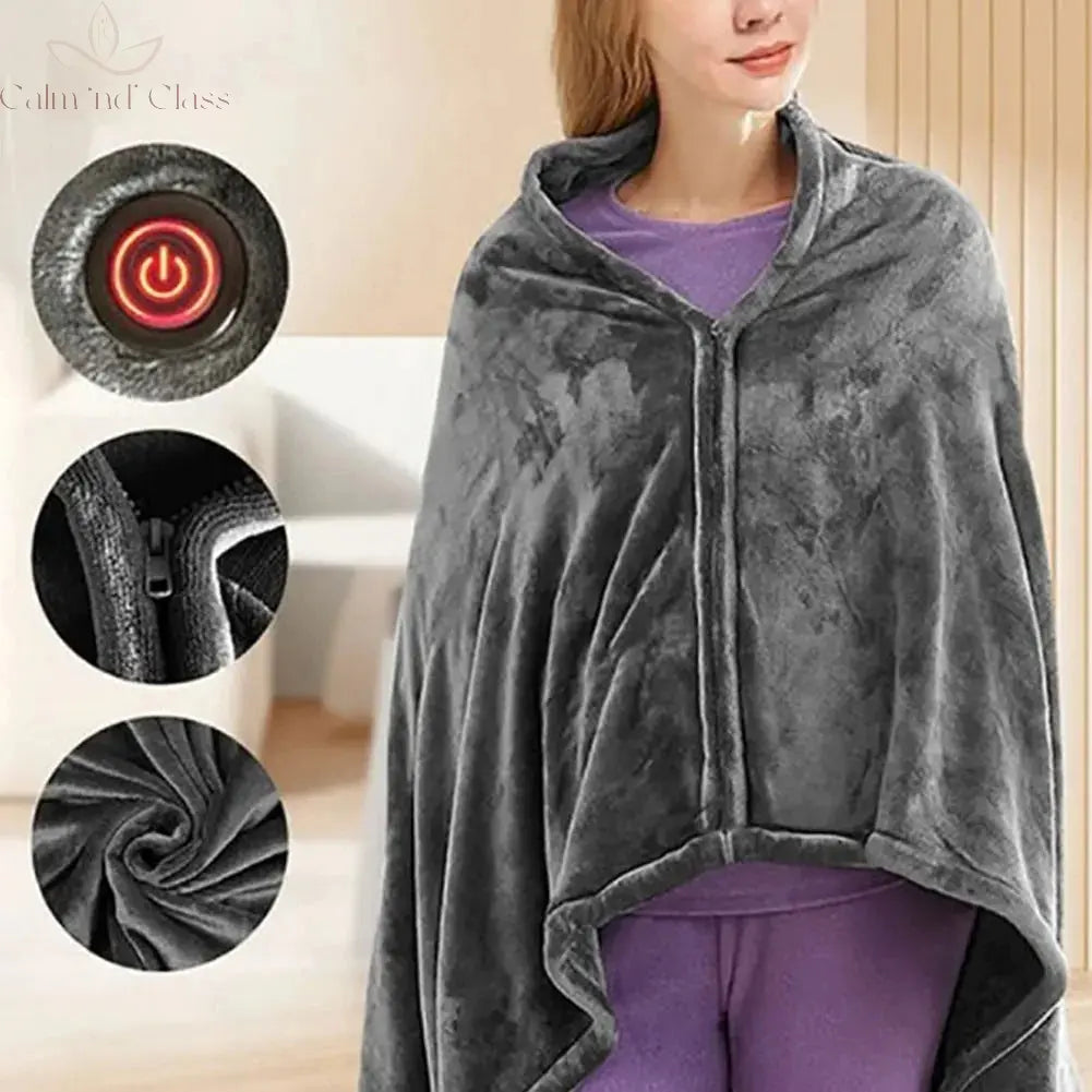 Wearable Heating Electric Blanket Shawl 3 Heated Level Throw Blanket 5v USB Charging Coral Velvet 8 Heated Areas Fast Heating Calm and Class