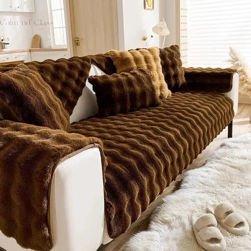 Winter High-grade Plush Cushion Padded Warm Non-slip Sofa Towel Rabbit Plush Sofa Cushion Wholesale Calm and Class