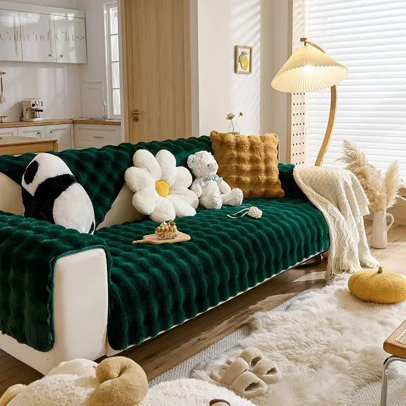 Winter High-grade Plush Cushion Padded Warm Non-slip Sofa Towel Rabbit Plush Sofa Cushion Wholesale Calm and Class