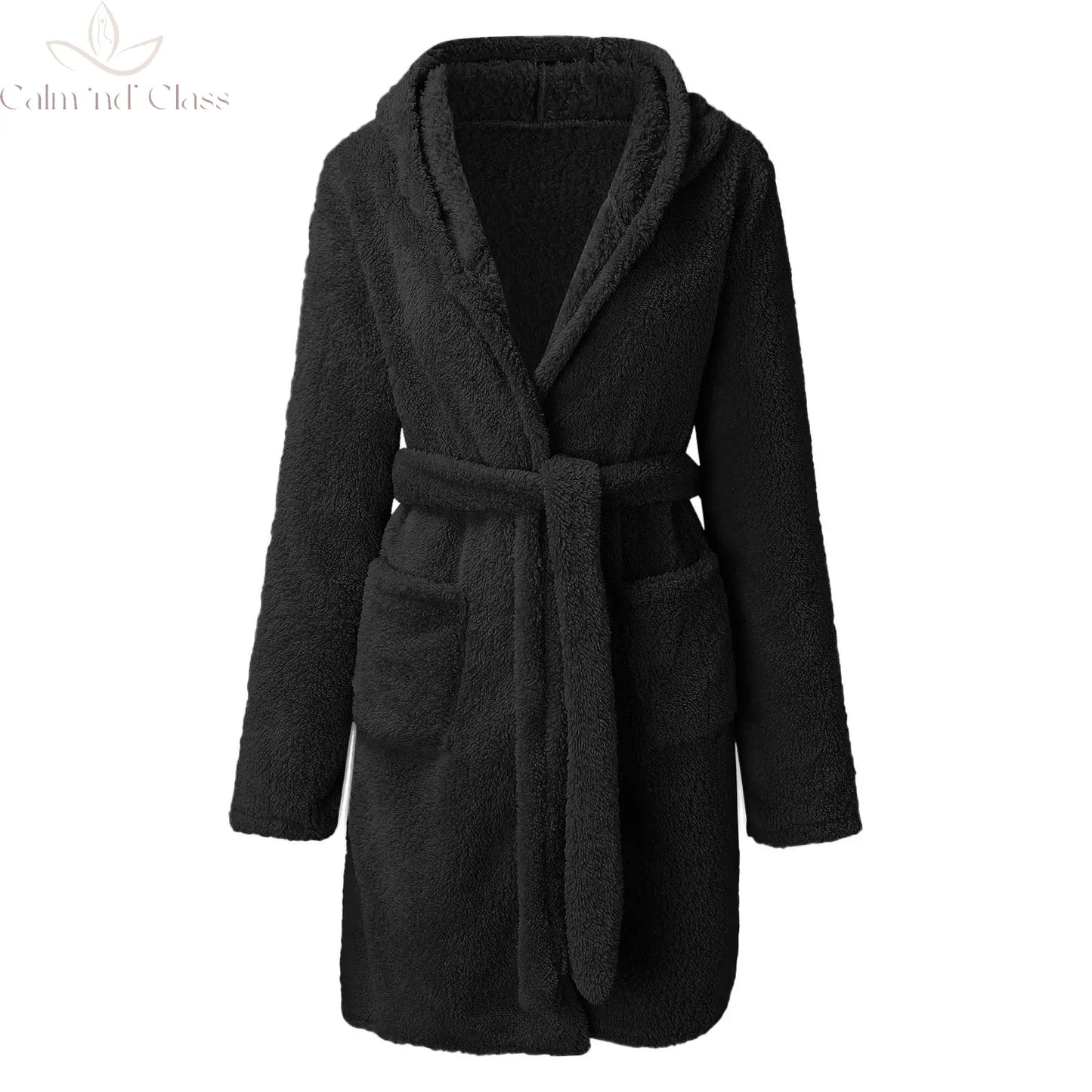 Women Winter Warm Hooded Plush Flannel Thicken Kimono Bathrobe Home Clothes Long Sleeved Short Robe Sleepwear Nightwear Calm and Class