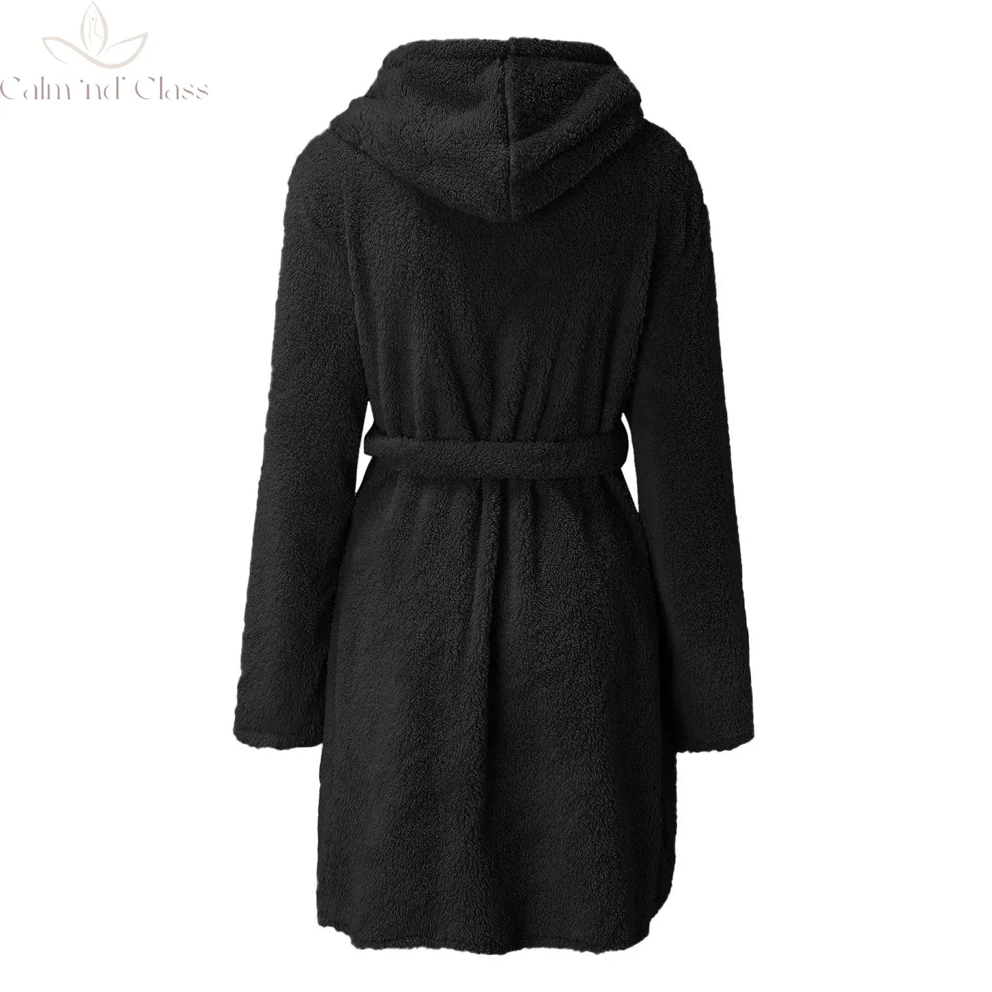 Women Winter Warm Hooded Plush Flannel Thicken Kimono Bathrobe Home Clothes Long Sleeved Short Robe Sleepwear Nightwear Calm and Class