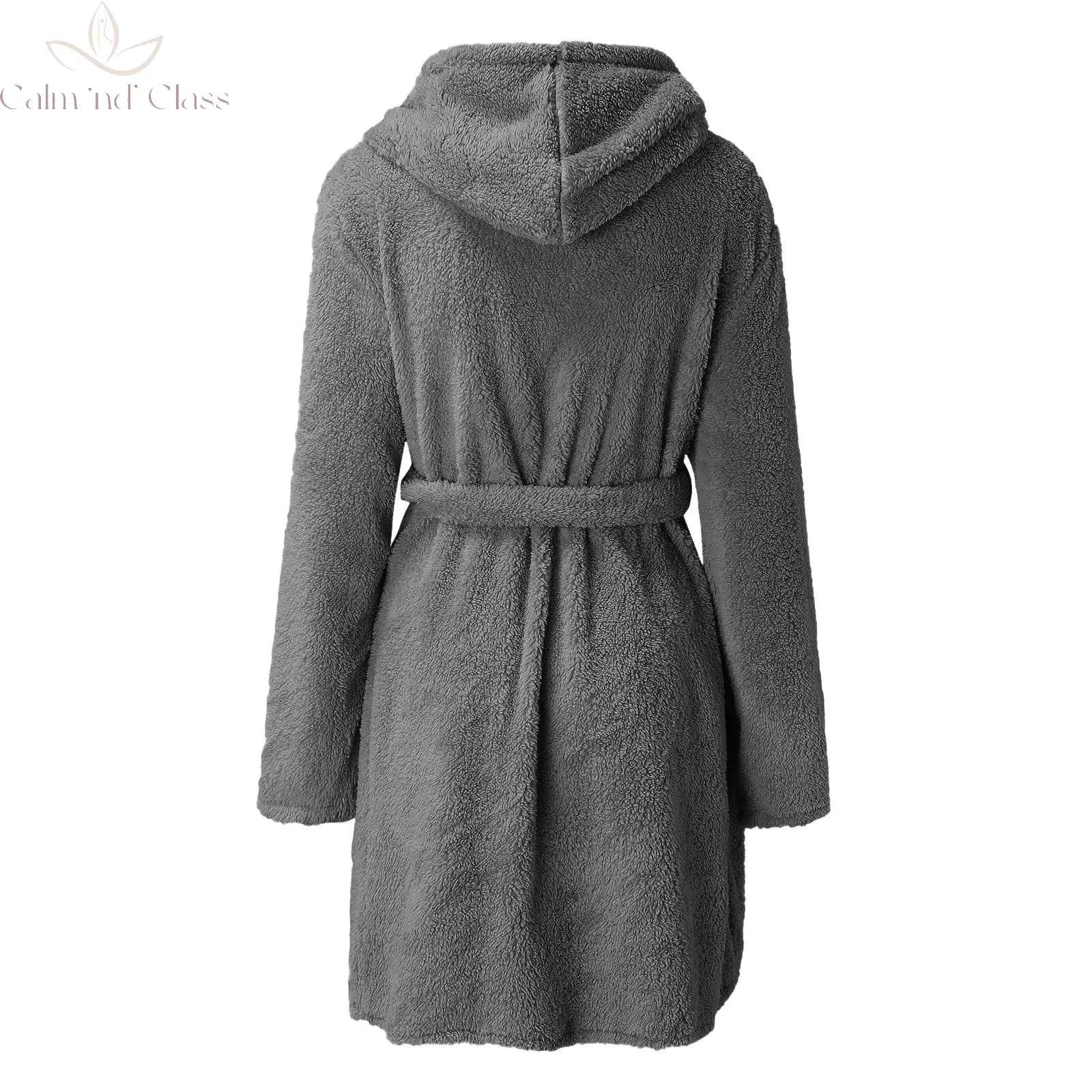 Women Winter Warm Hooded Plush Flannel Thicken Kimono Bathrobe Home Clothes Long Sleeved Short Robe Sleepwear Nightwear Calm and Class