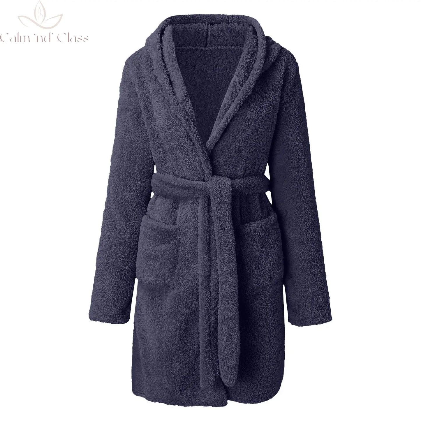 Women Winter Warm Hooded Plush Flannel Thicken Kimono Bathrobe Home Clothes Long Sleeved Short Robe Sleepwear Nightwear Calm and Class