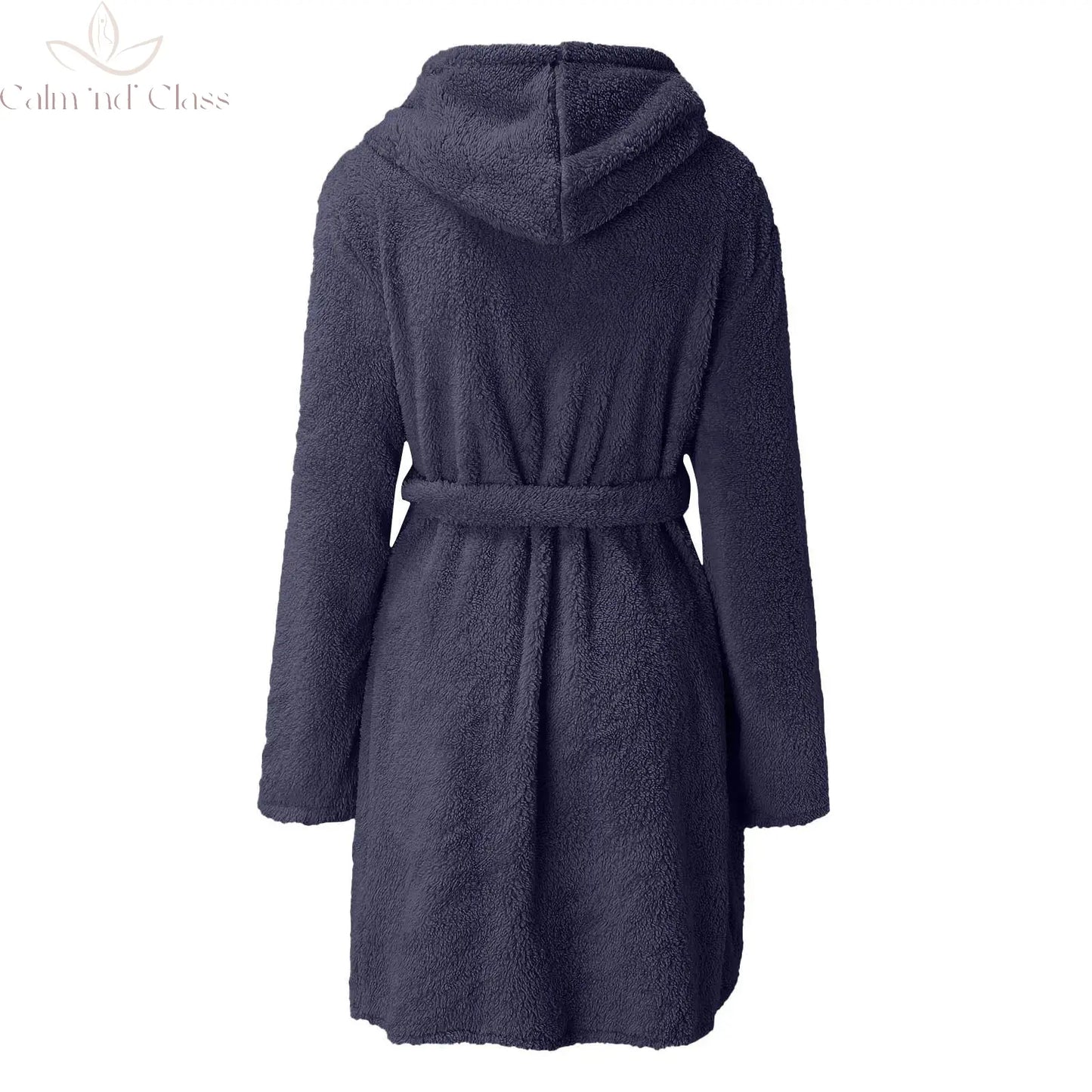 Women Winter Warm Hooded Plush Flannel Thicken Kimono Bathrobe Home Clothes Long Sleeved Short Robe Sleepwear Nightwear Calm and Class