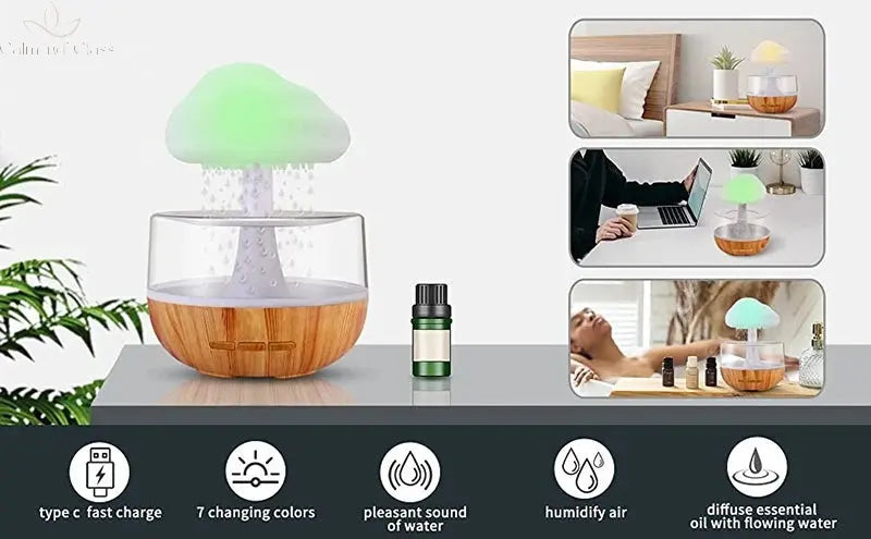 Xiaomi Rain Cloud Humidifier Rain Colorful Mushroom Cloud Raindrop Atmosphere Lamp Night Light Essential Oil Humidifier Machine Calm and Class