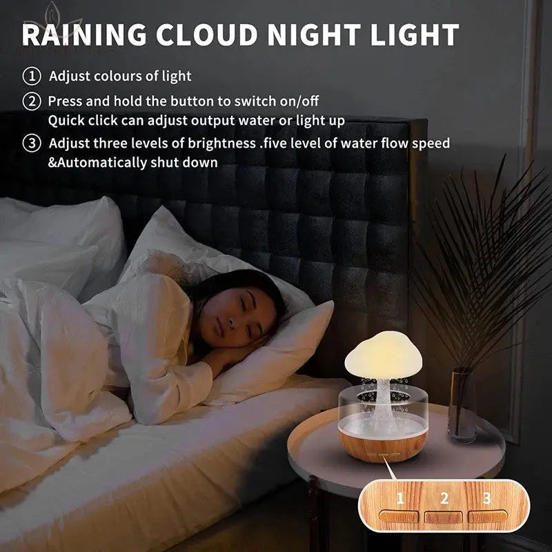 Xiaomi Rain Cloud Humidifier Rain Colorful Mushroom Cloud Raindrop Atmosphere Lamp Night Light Essential Oil Humidifier Machine Calm and Class