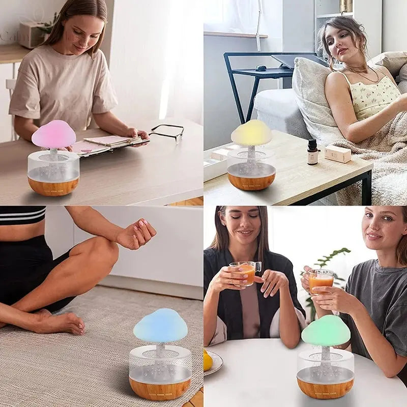 Xiaomi Rain Cloud Humidifier Rain Colorful Mushroom Cloud Raindrop Atmosphere Lamp Night Light Essential Oil Humidifier Machine Calm and Class